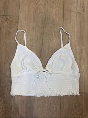 Garage White Textured Smocked Crop Top